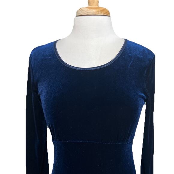 Vtg 90s MY MICHELLE Whimsical Blue Velvet Long Sleeve Maxi Dress size Medium - Picture 3 of 7